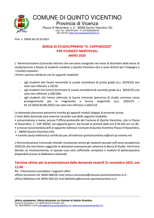 Premio/Borsa di Studio "G. Capparozzo"
