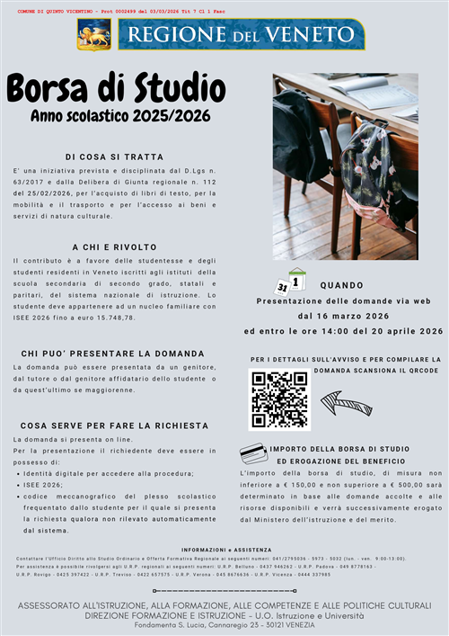 Contributo regionale â€œBorse di studio per lanno scolastico 2025/2026â€