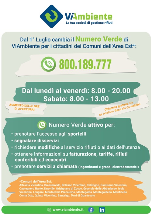 Nuovo numero verde di VI-AMBIENTE
