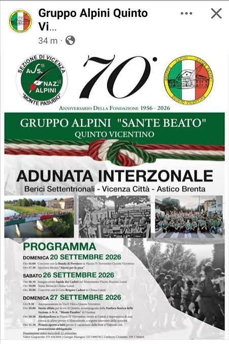 70° Anniversario della Fondazione del Gruppo Alpini Sante Beato