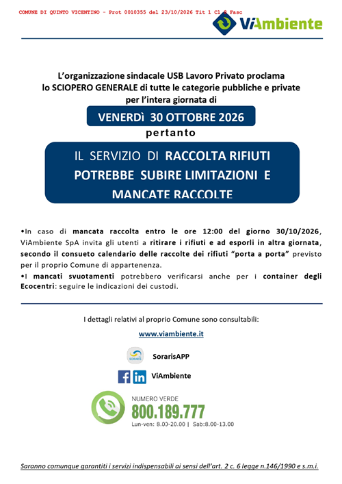 Viambiente Spa: comunicazione sciopero